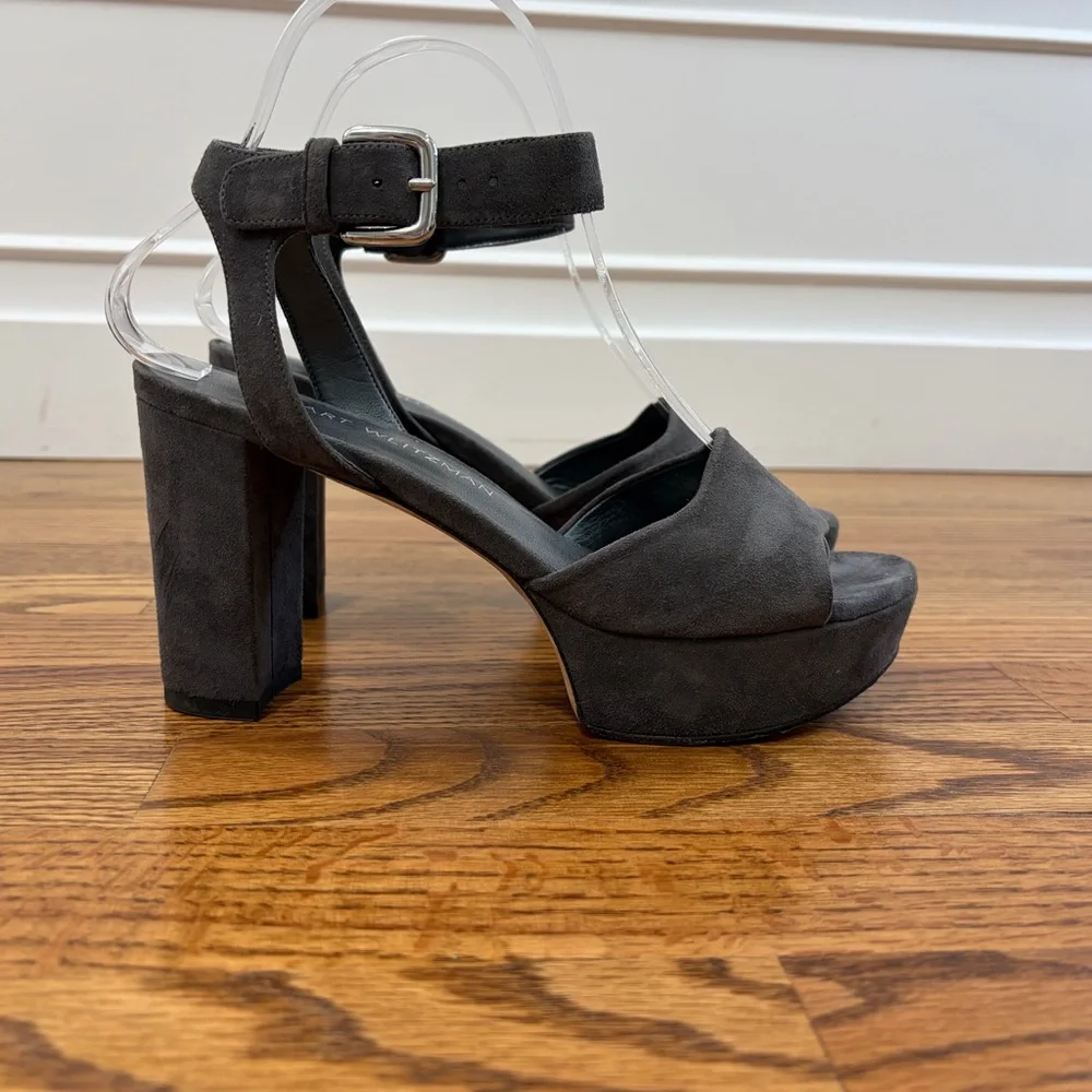 Stuart Weitzman Grey Suede Platform Sandals