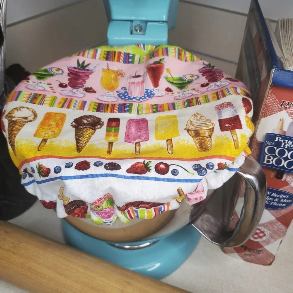 Ice Cream Shoppe Stripes Reversible KitchenAid Mixer Mixing‎ Bowl Cover Baking