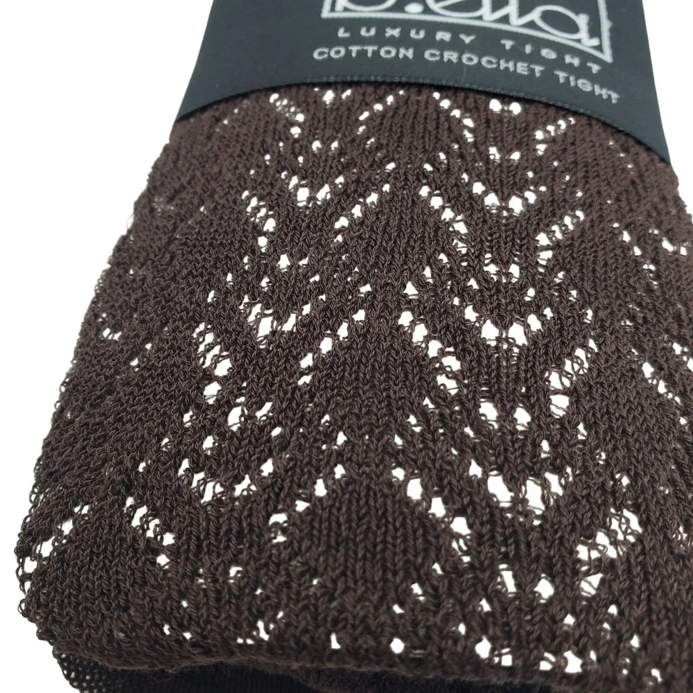 Luxury Cotton Crochet Tight Small Espresso Brown B.ella Codori Italian Hosiery