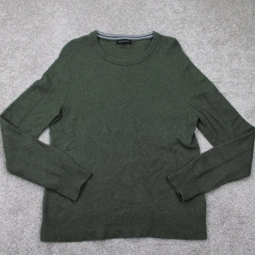 Banana‎ Republic Sweater Mens XL Green Merino Extra Fine Wool Blend L/S Pullover