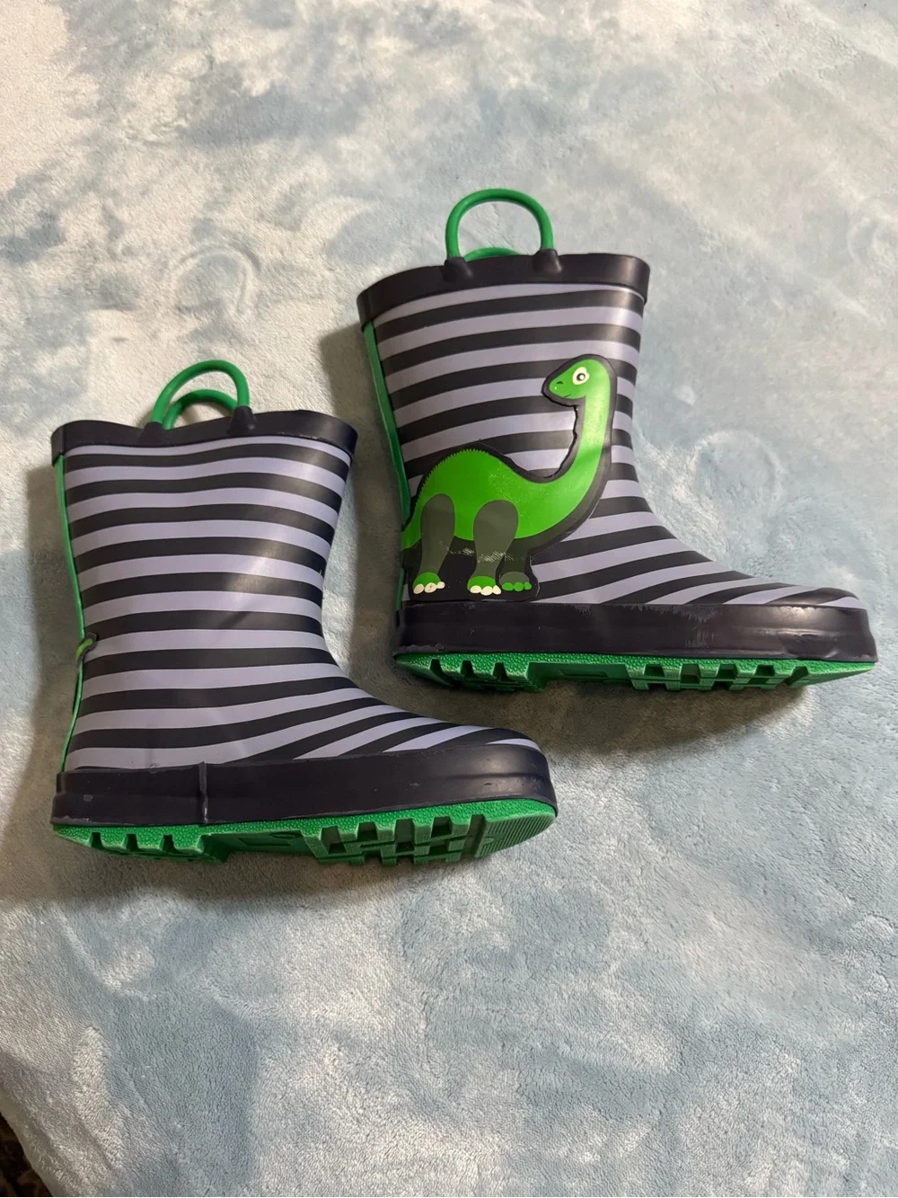 Kids Green Dino Stripe Rain Boots