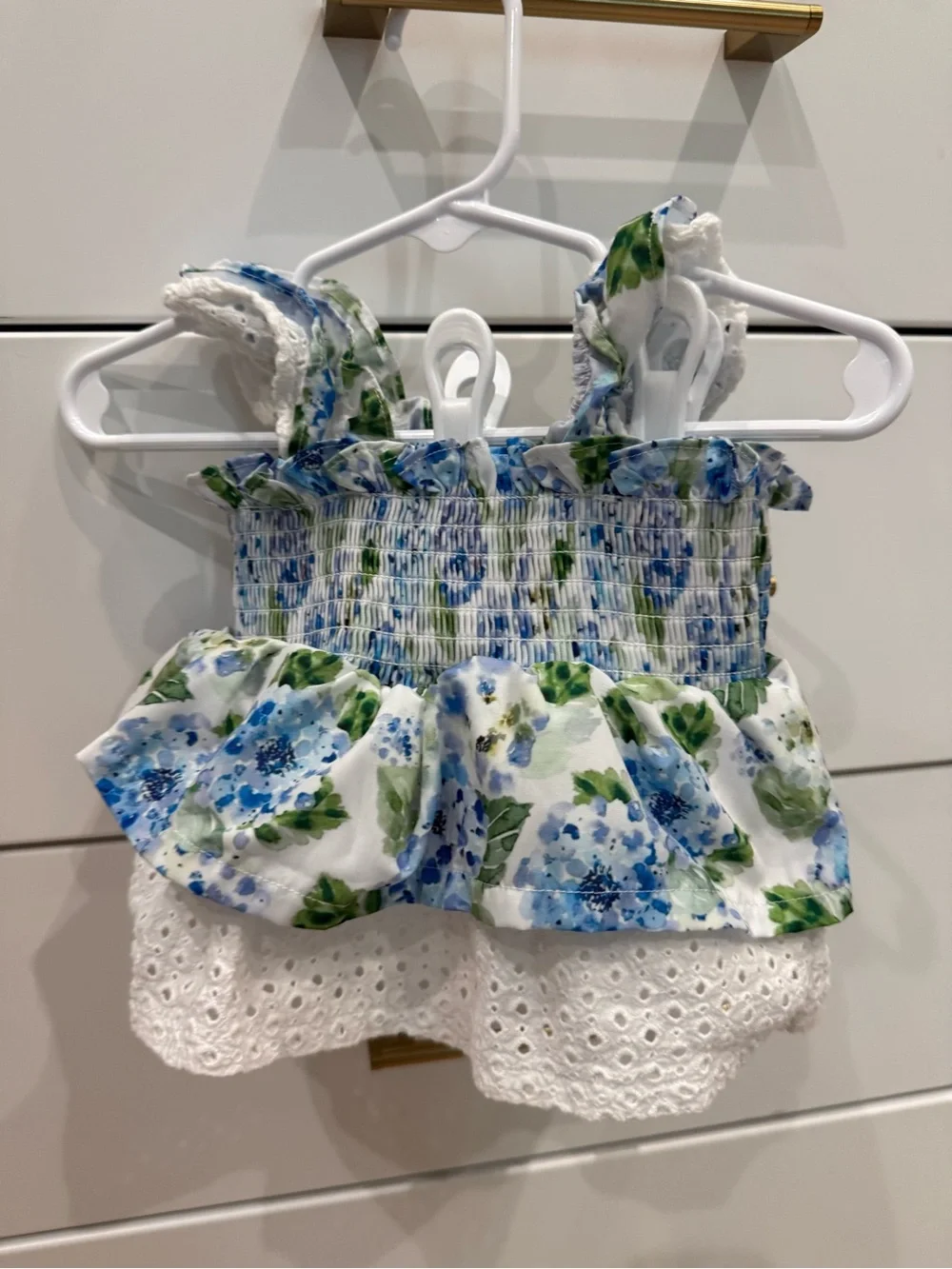 Baby Floral Smocked Ruffle Top - Blue & Green