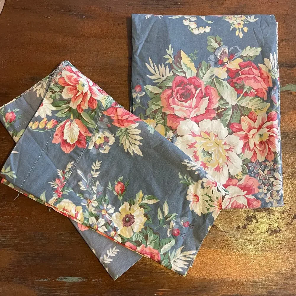 RALPH LAUREN Vintage Floral Queen Flat Sheet & Matching Window Valance