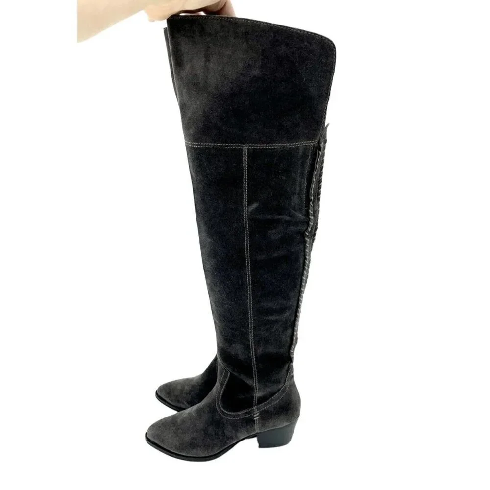 Dolce Vita Silas Grey Suede Leather Over the Knee Western Boots SZ 6 New