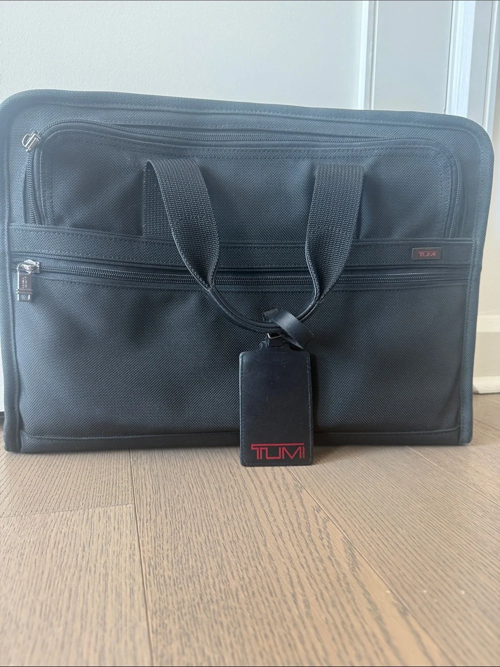 Tumi Black Nylon Briefcase with Red Logo Tag