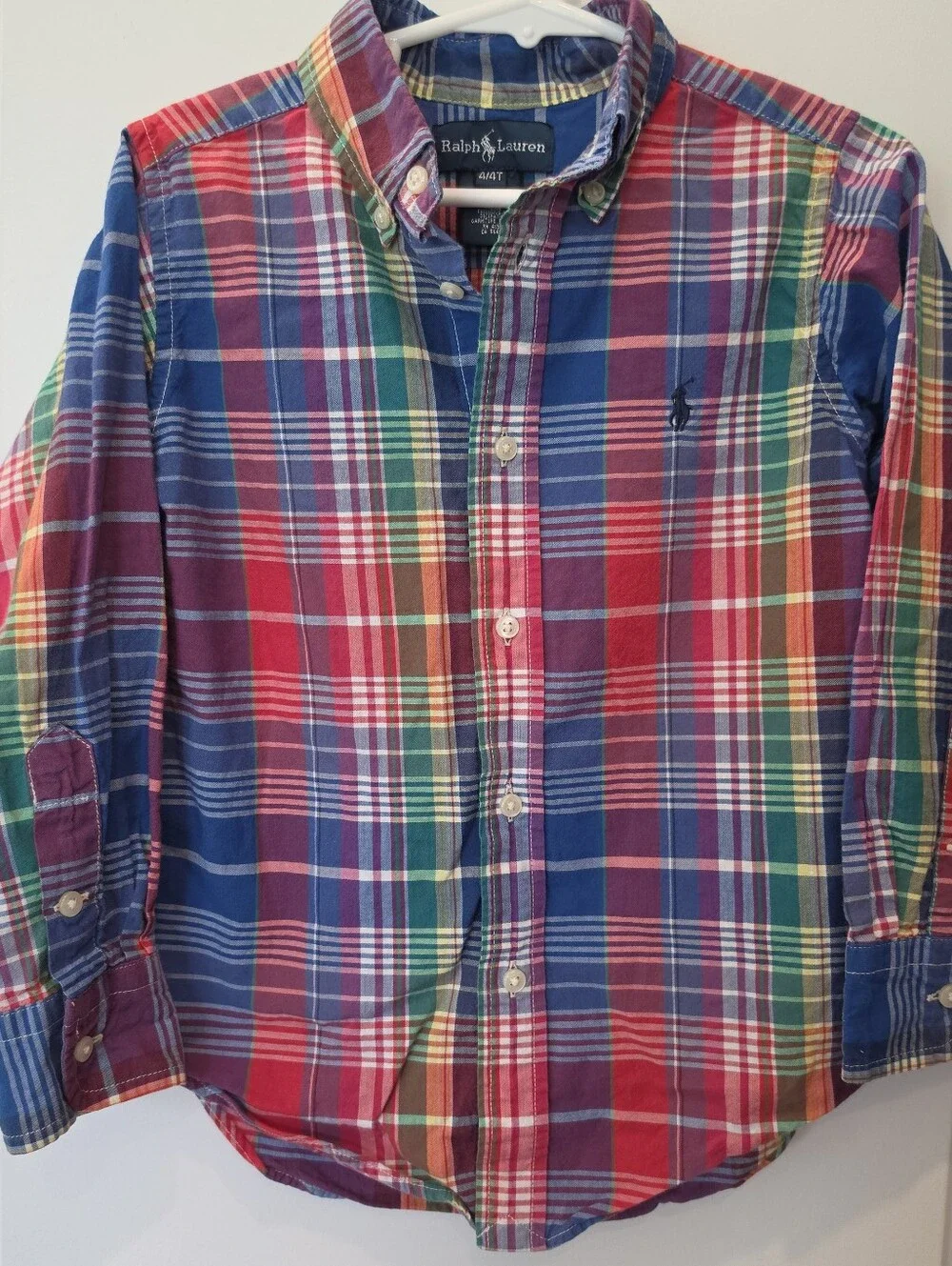 RALPH LAUREN Boy's Plaid Shirt Size 4/4T 100% Cotton Long Sleeve