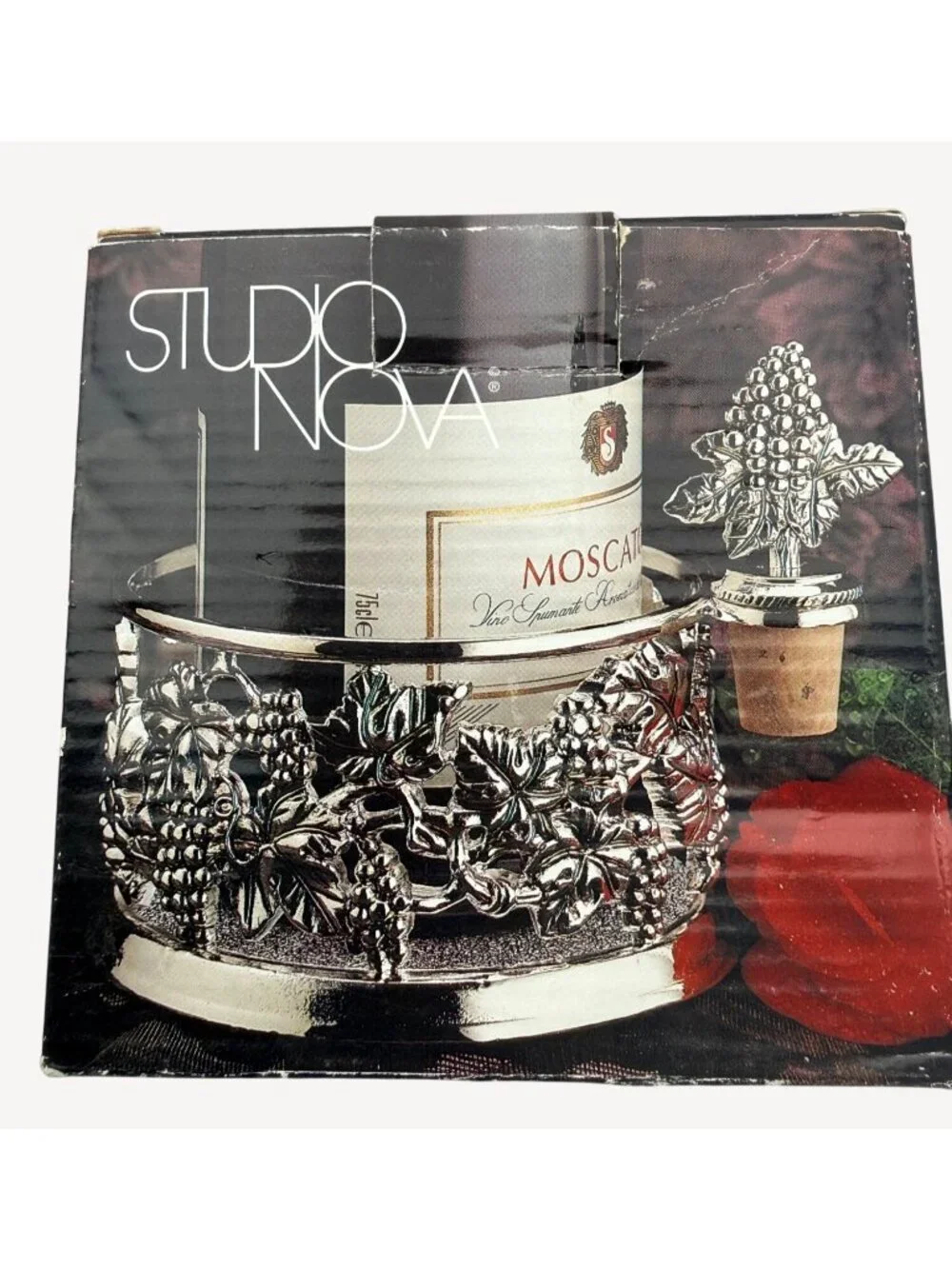 Mikasa Studio Nova Wine Bottle Holder & Cork Stopper Set Silver-Plated Grapevine