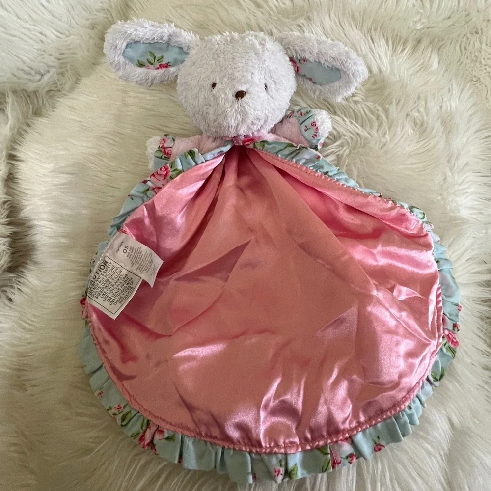 Carters Pink Floral Bunny Rabbit Security Blanket Lovey Satin Trim Rattle Plush