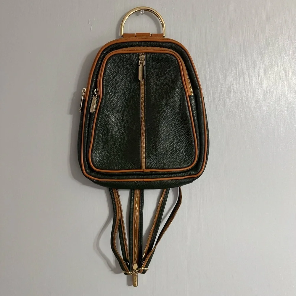 Valentina Dark Green with Brown Italian Small Backpack