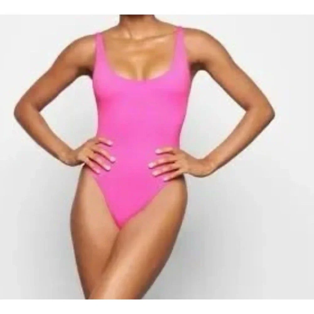 Skims Recycled Swim scoop neck one piece Neon  Orchid