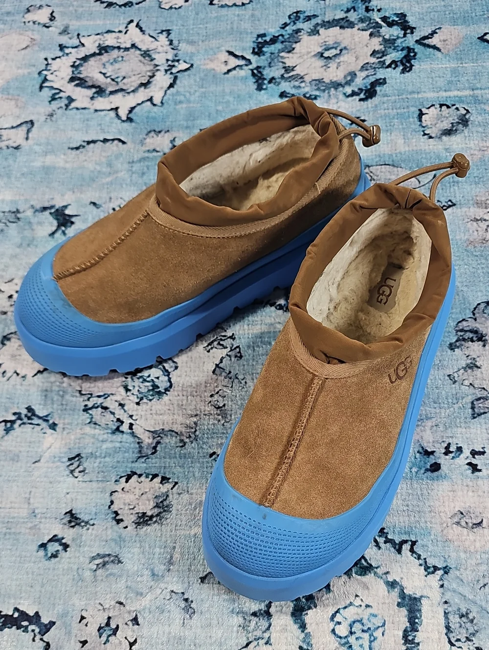 UGG Tasman Weather Hybrid Chestnut Canary Blue Suede Slippers 1144096 Mens 9