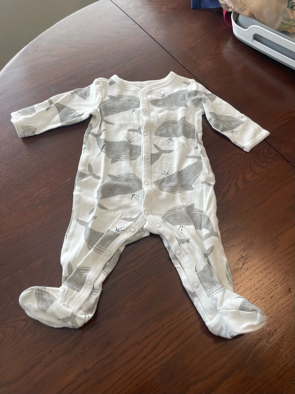 Carter's White Footed One-Piece with Gray Whale Print