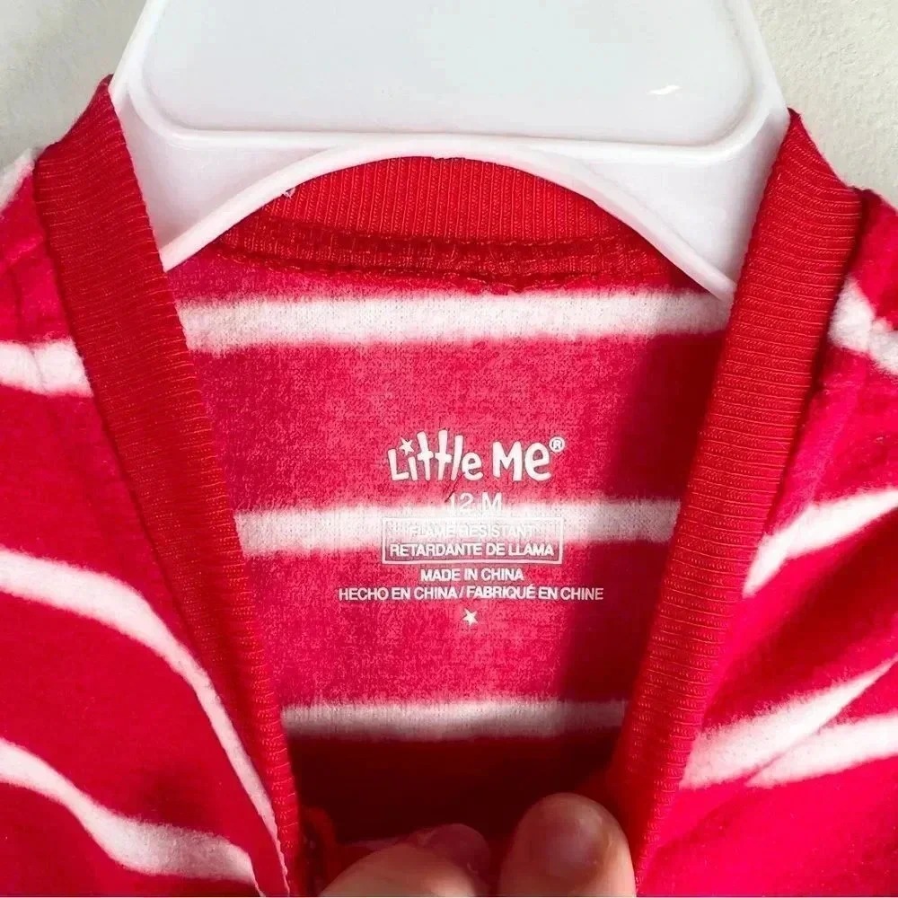 Little Me Red with White Stripes Santa Face Christmas Fleece Sleeper