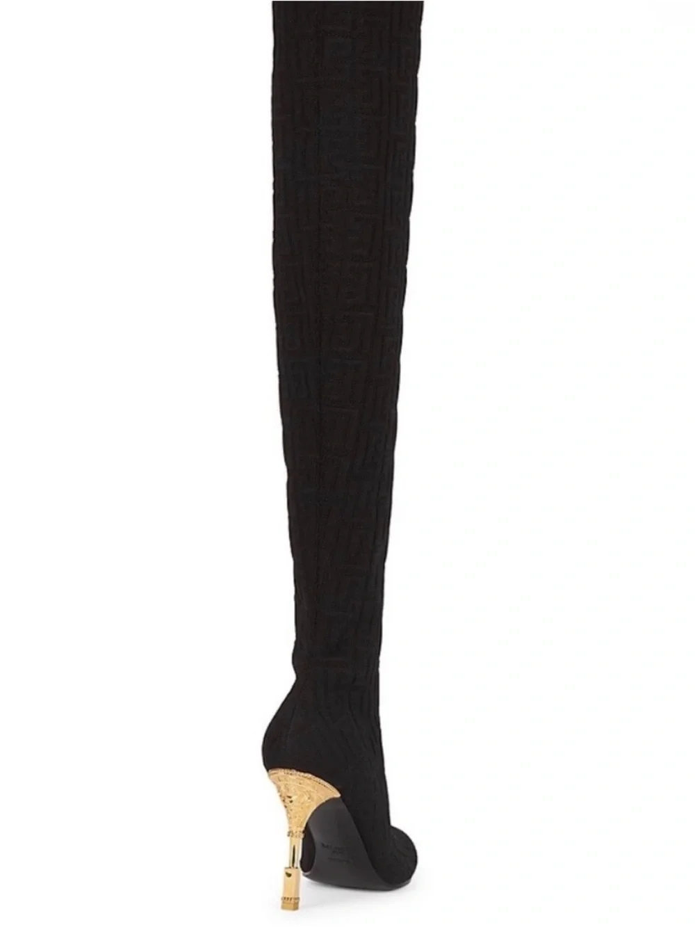 Balmain Black Stretch Knit Sock Boot with Gold Heel Accent