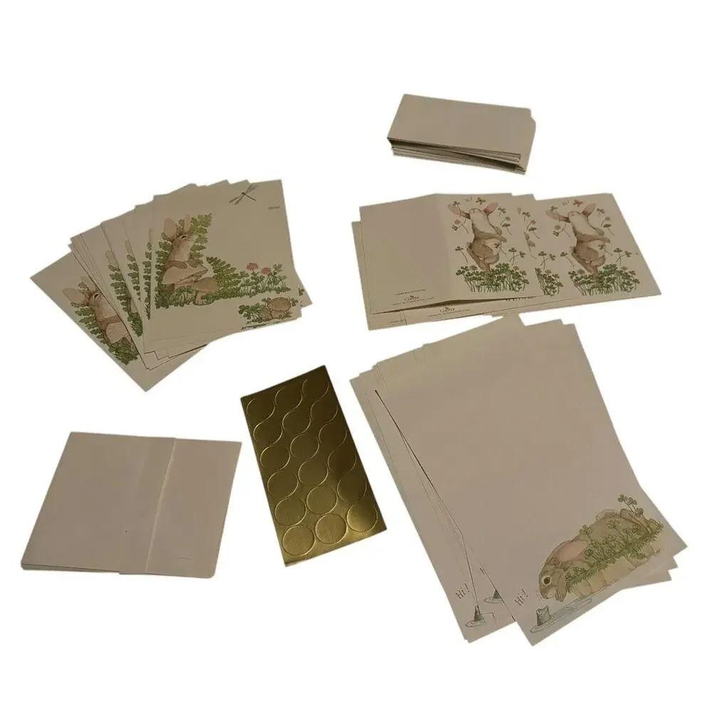 Stationary VTG Woodland Animal‎ Fold Over Card Bunny Rabbit Baby Fawn Snail Mail
