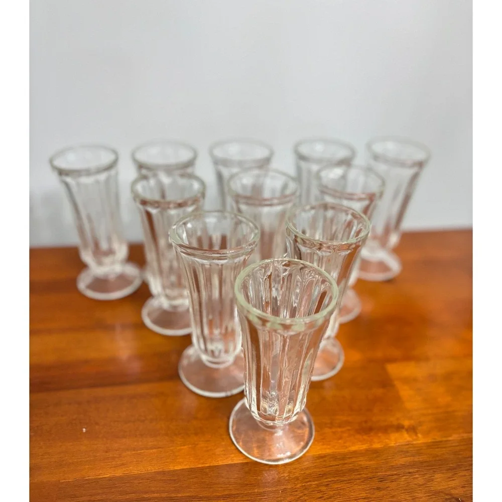 Vintage Soda Fountain Glasses Set of 11 Clear Paneled Glass Ice Cream Parfait
