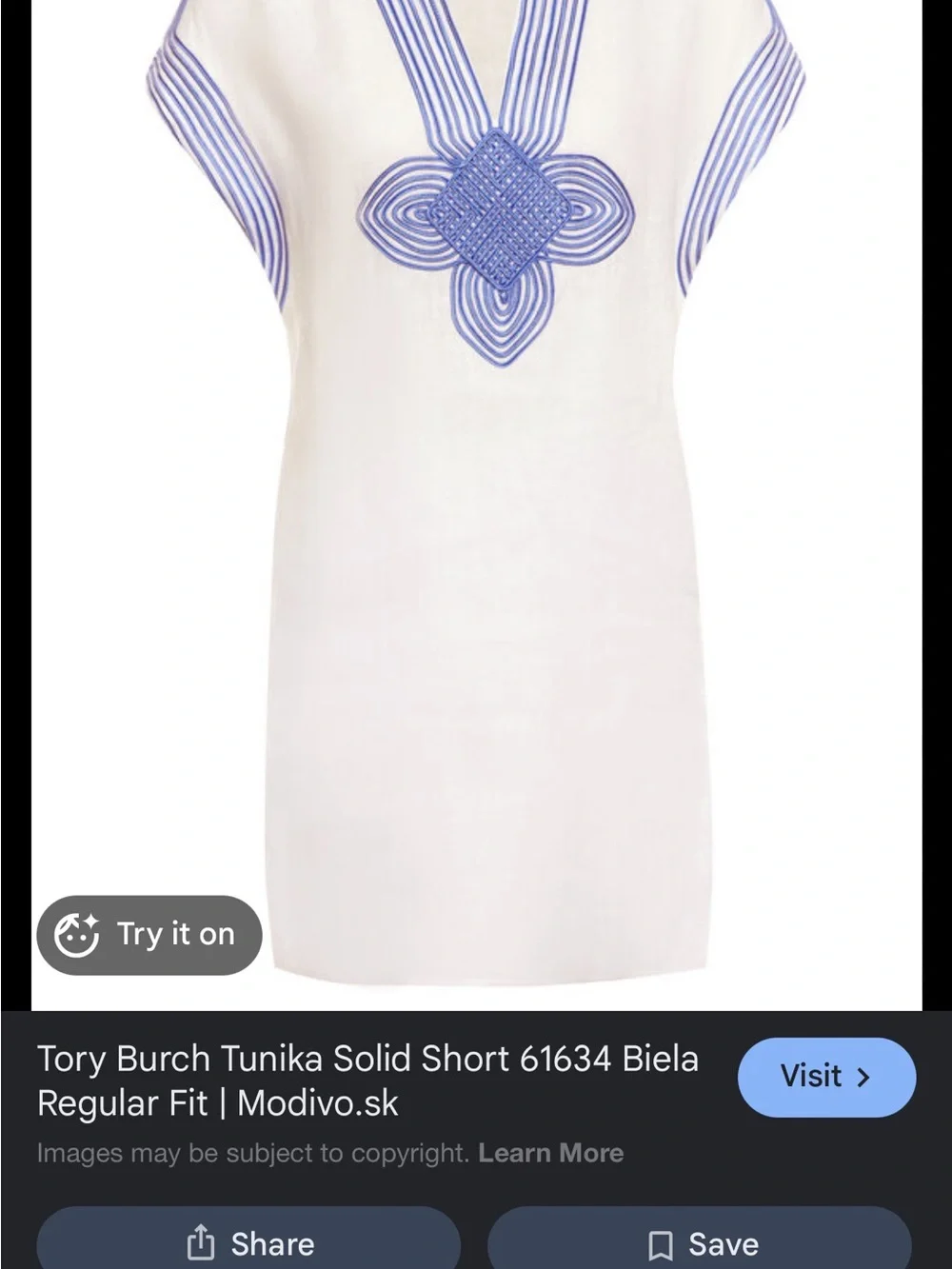 New Tory Burch White Cover-Up with Blue Embroidered V-Detail