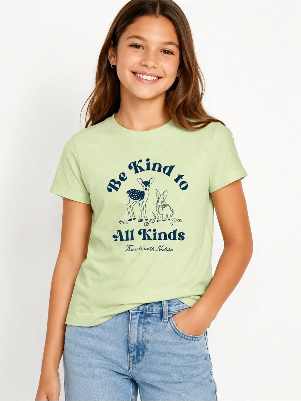 Old Navy Girls Be Kind Graphic Tee‎ Size L 10-12 Green Nature Shirt NWT