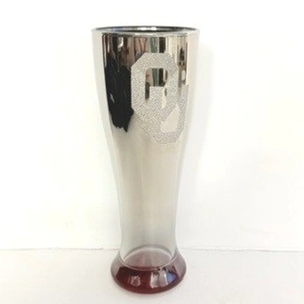 Oklahoma Sooners Silver MIRROR Logo Pilsner‎ Glass Crimson STICKERS gift beer