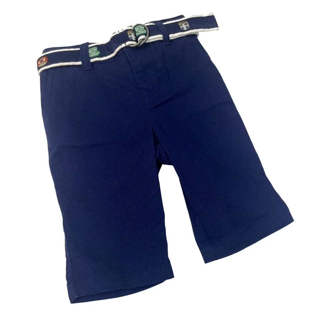 Ralph Lauren Baby Boys Navy Blue Pants with Embroidered‎ Belt 3M