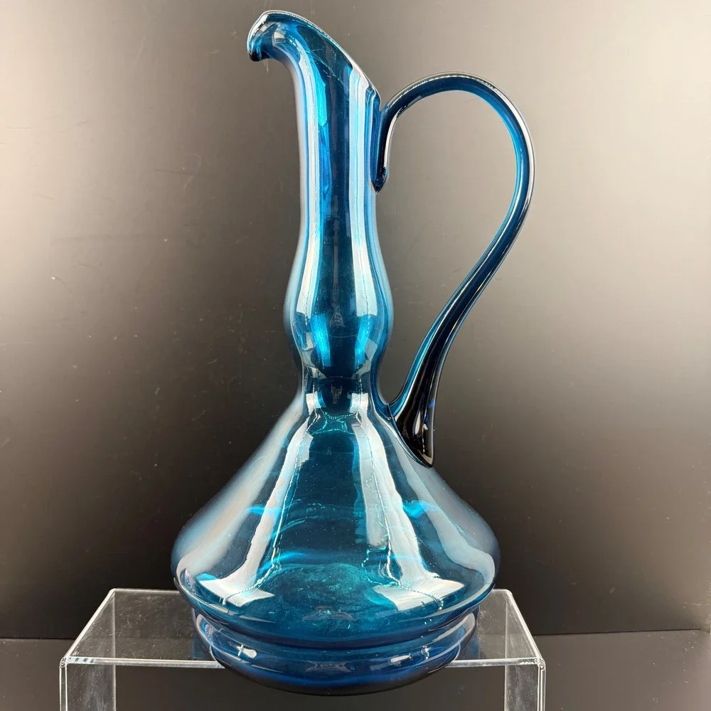 Vintage Blue Art‎ Glass Pitcher Hand Blown 13