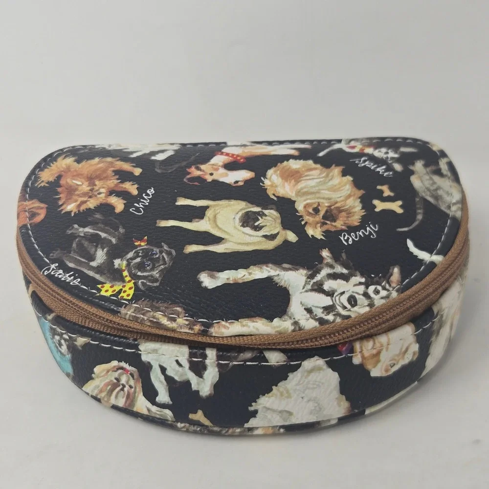 Sydney Love Dog Print Travel Jewelry Case Organizer Polka Dot Interior Black‎