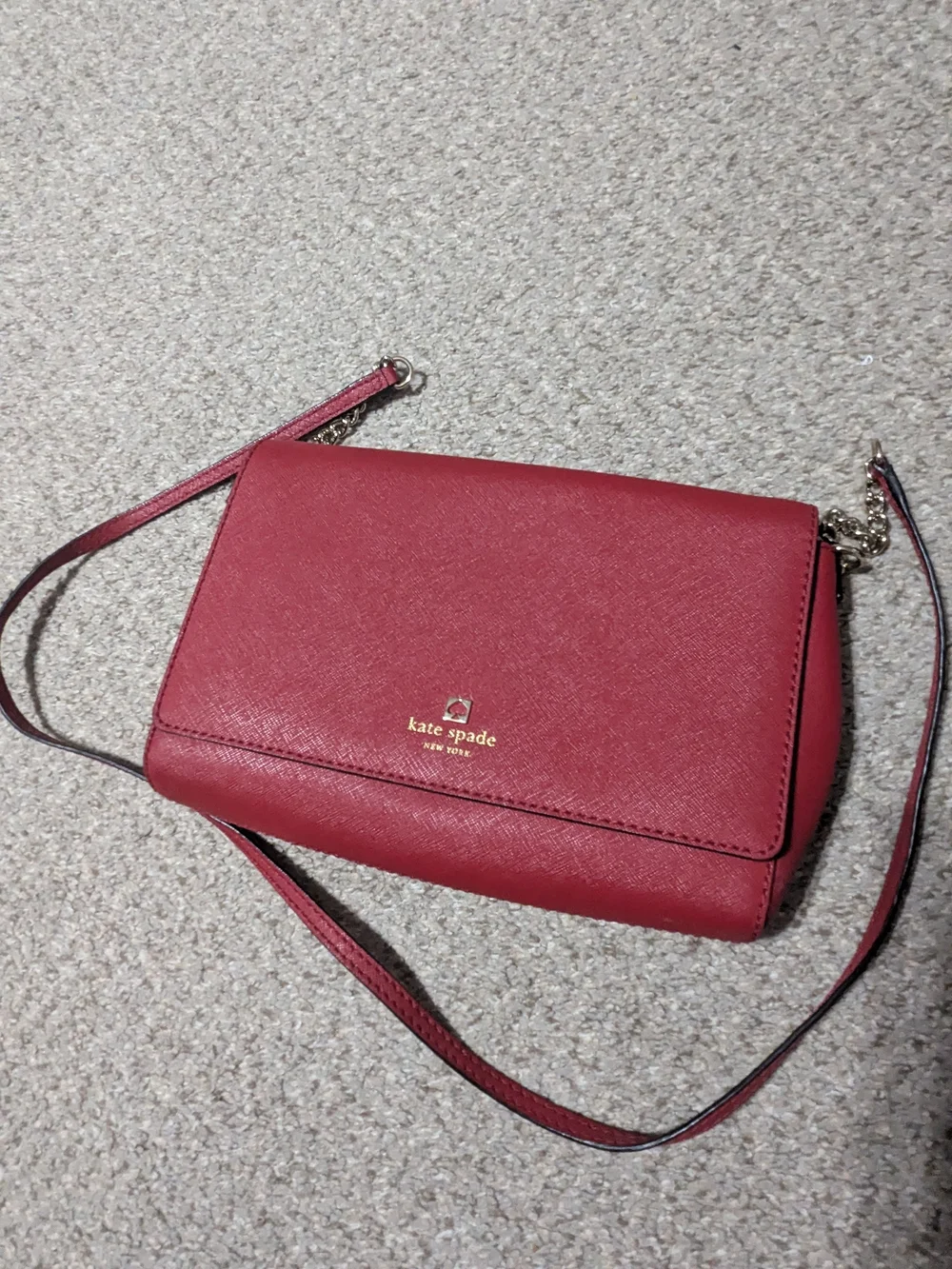 Kate Spade Red Structured Crossbody Bag with Gold Hardware