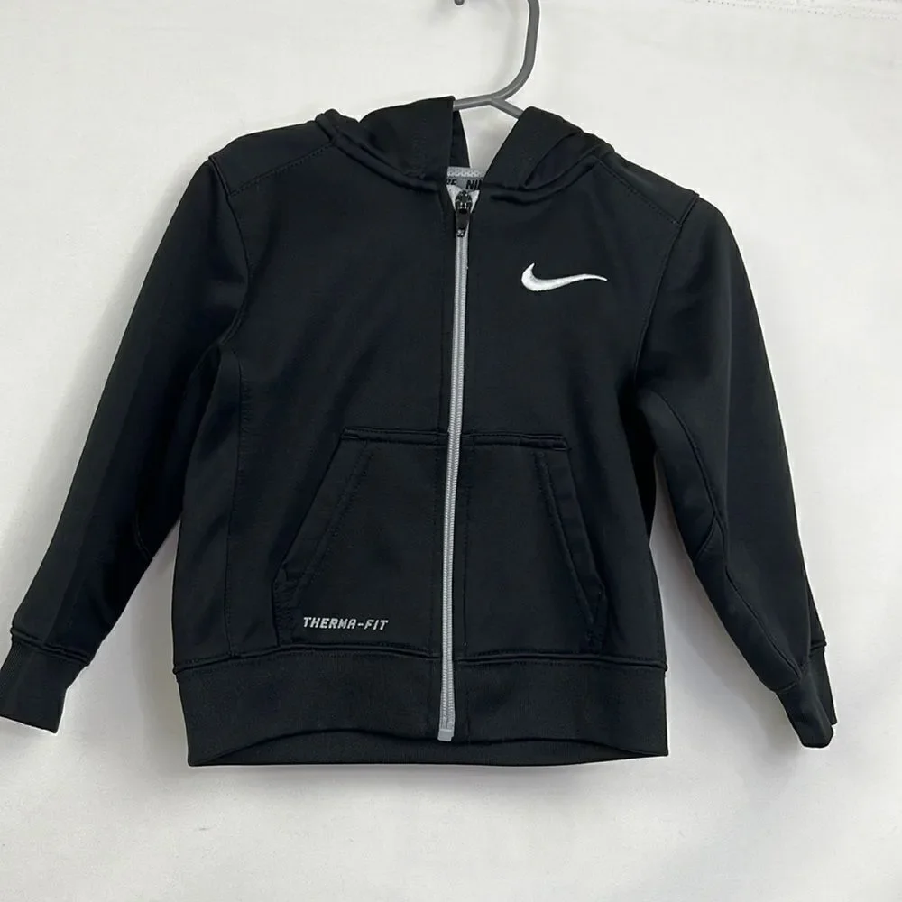 Nike Therma-fit black hooded full zip sweatshirt fleece lined EUC 2T