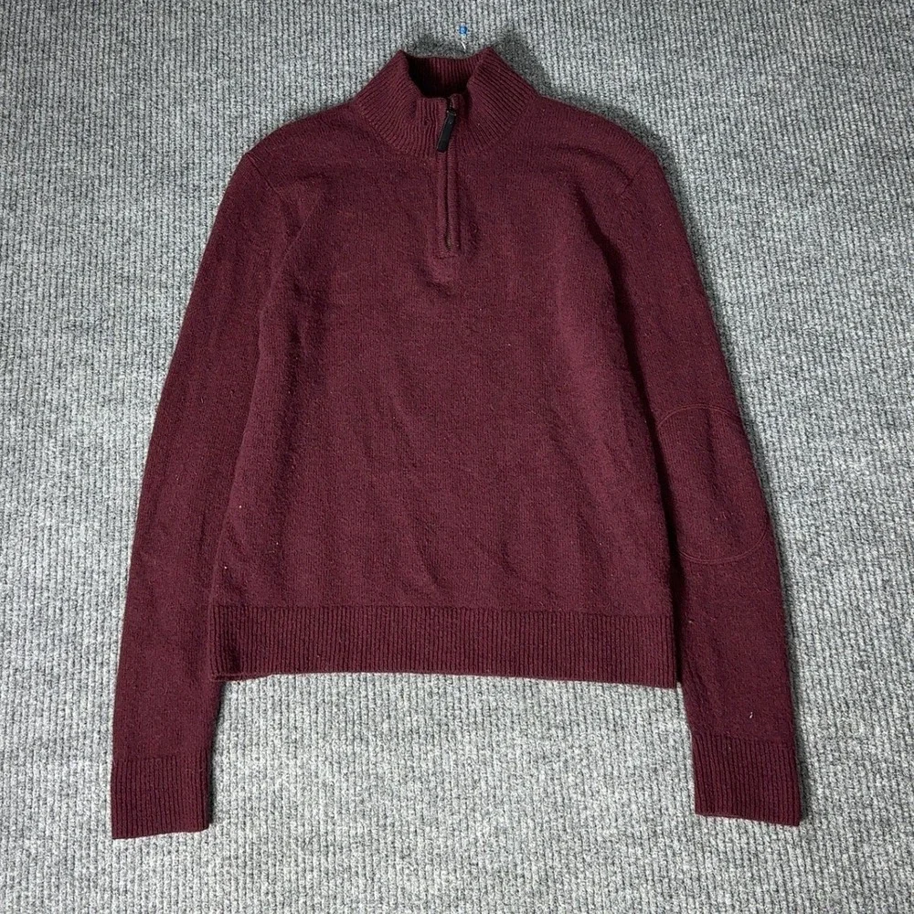 Banana Republic Sweater Mens S Burgundy Quarter Zip Merino Wool Elbow‎ Patches
