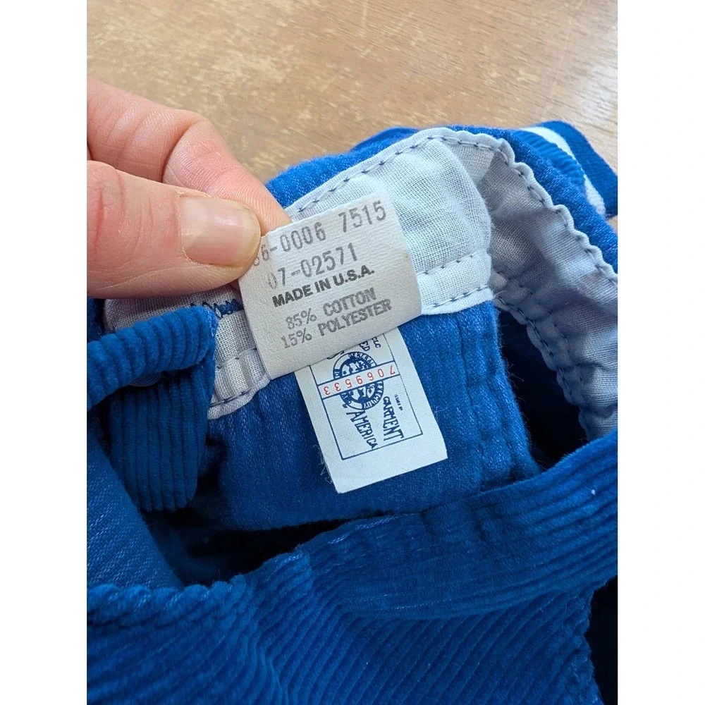 Vintage OshKosh Bgosh Blue‎ Corduroy Overalls Plaid Patch USA Made Kids 12M