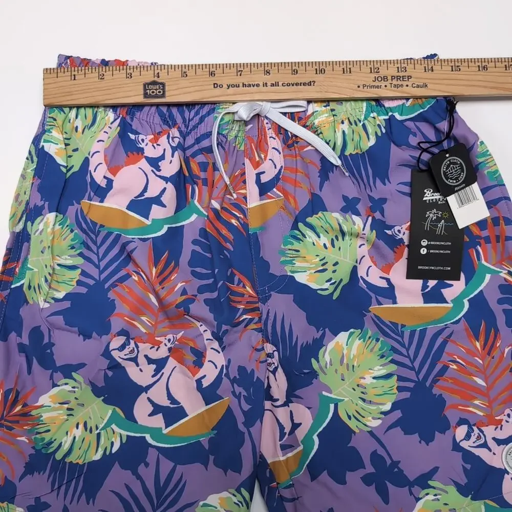 Brooklyn Cloth Co Swim Trunks Shorts Mens Size M Surfing Dinosaurs Print NEW NWT