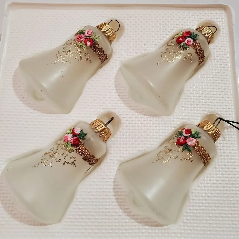 Vintage Christmas by Krebs Ornate Bell Ornaments Stenciled‎ Frosted Clear…