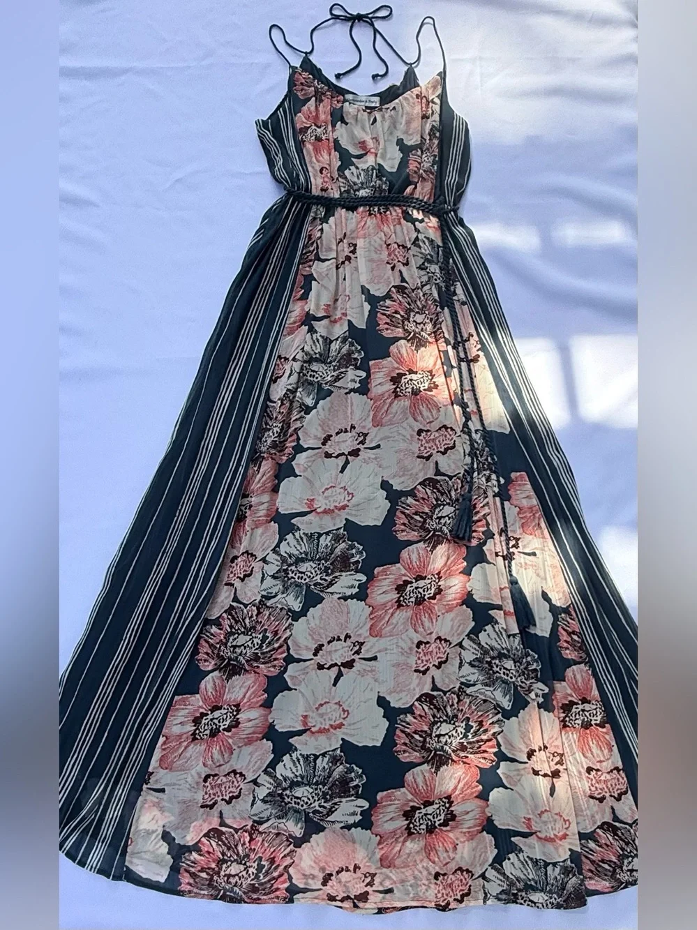 Abercrombie Floral Striped Boho Maxi Dress Small Green