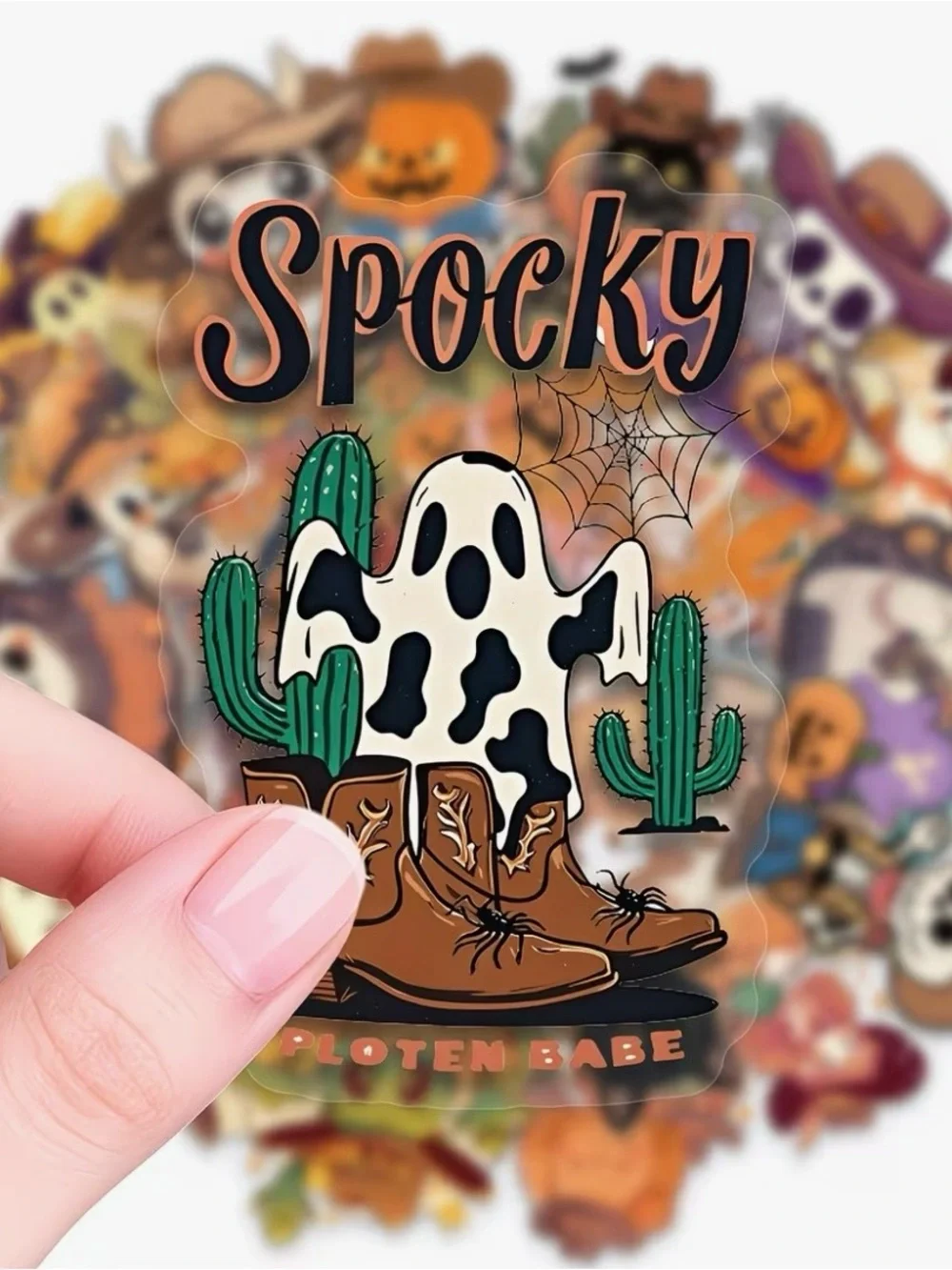 56 Western Halloween Stickers Cowboys & Cowgirls Cactus Pumpkins Ghost Boots