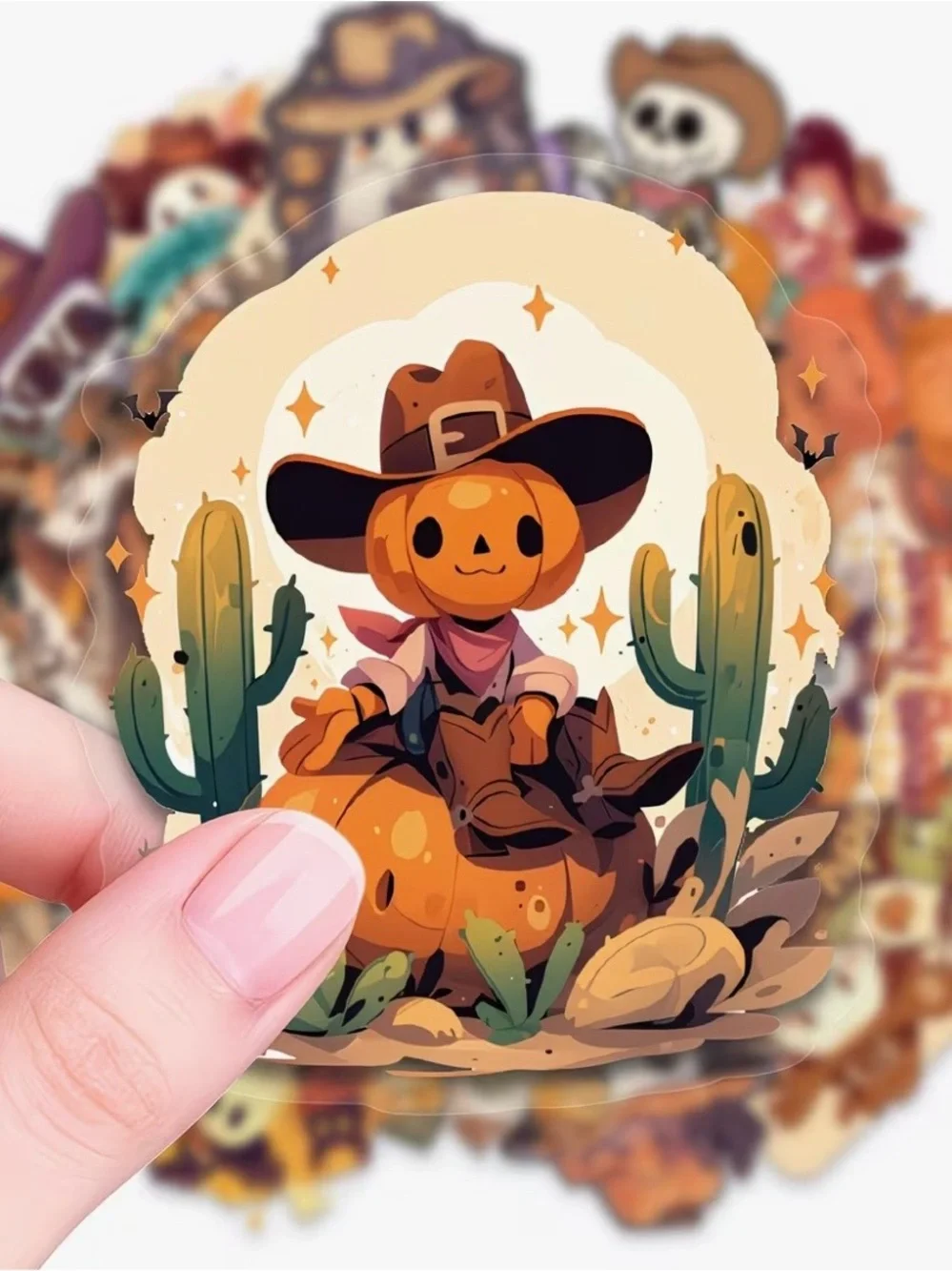 56 Western Halloween Stickers Cowboys & Cowgirls Cactus Pumpkins Ghost Boots