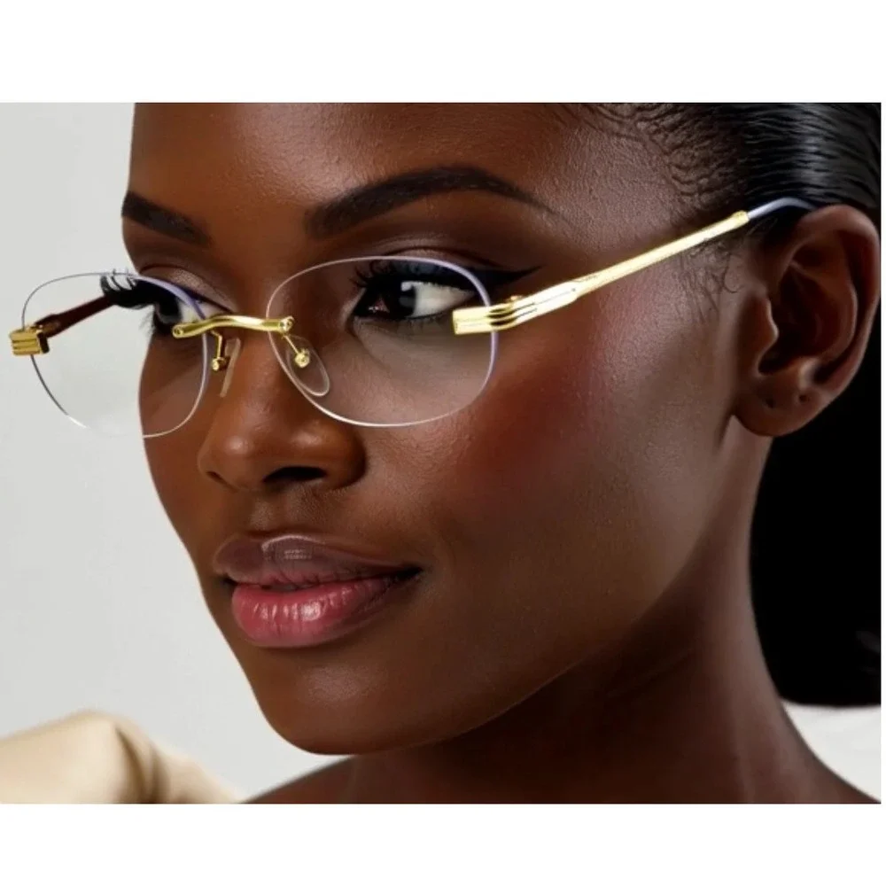 Rimless Women Glasses Gold Frame Oval Clear Lens Lightweight Eyeglasses‎ Female