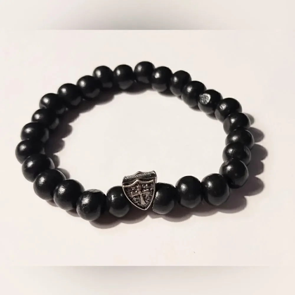 Men's bracelet‎ beaded cross black new d40