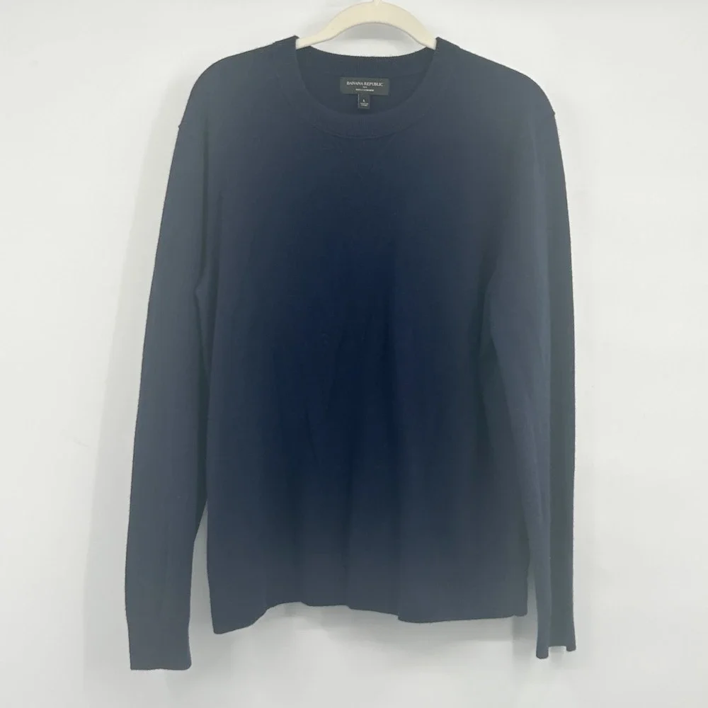 Banana Republic Mens Navy Blue 100% Cashmere Classic Minimalist Sweater Size‎ L