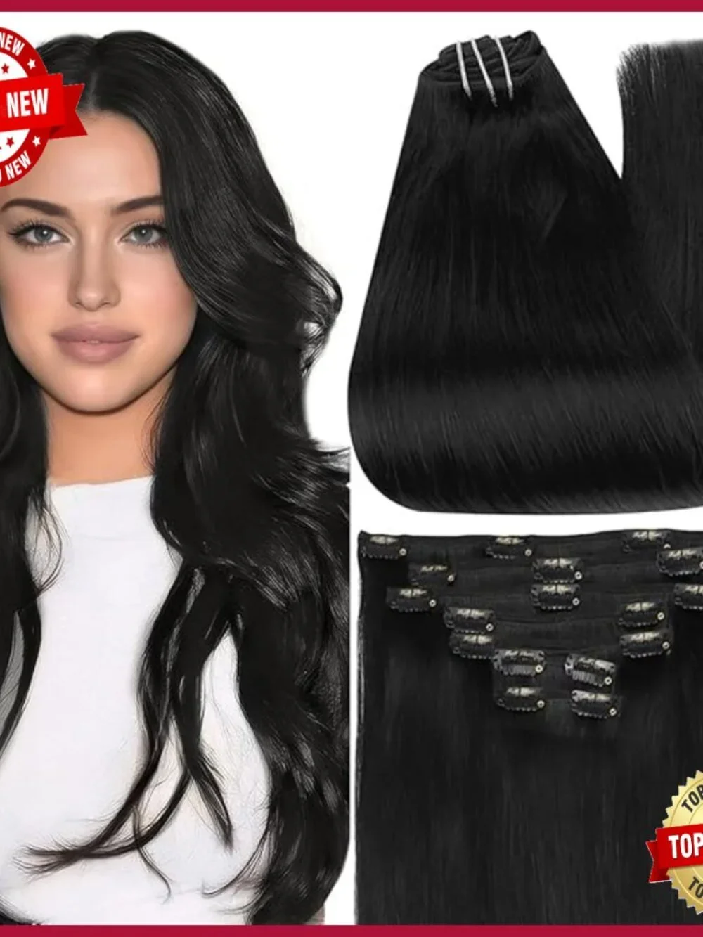 20 Inch Human Hair Clip-In Extensions Triple Weft Straight 7 Piece Set