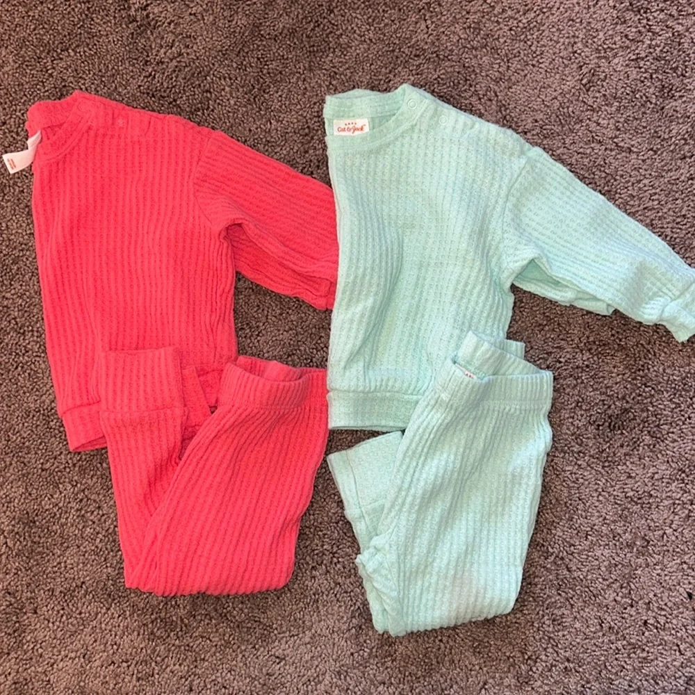 Cat & Jack pink and mint green thermal matching sets 12m
