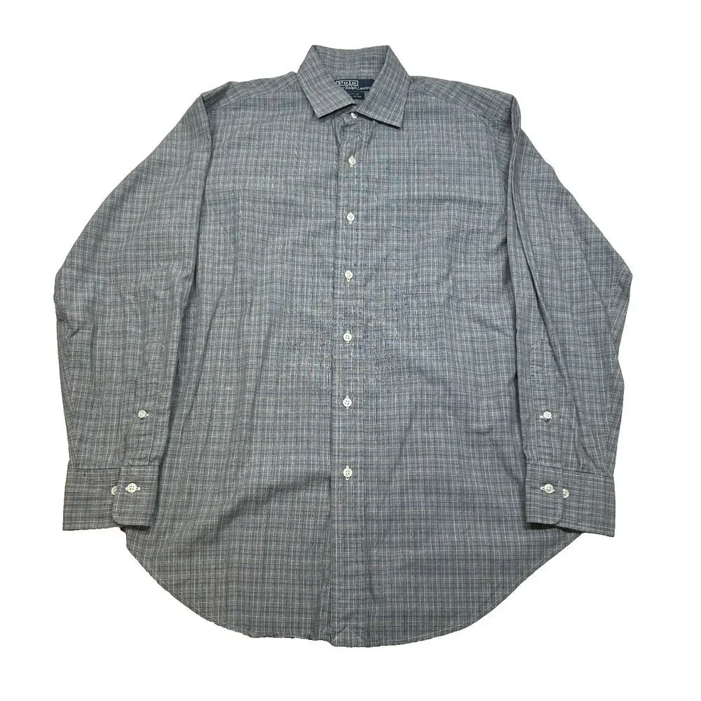 Polo Ralph Lauren Philip Shirt Mens Medium 15.5‎ 32-33 Grey Check Long Sleeve