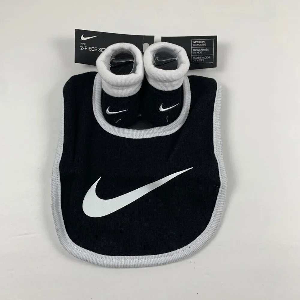 Nike‎ Logo Futura Bib Booties 2Pcs Set 0-6 Month New Born Baby Black Cotton 6243