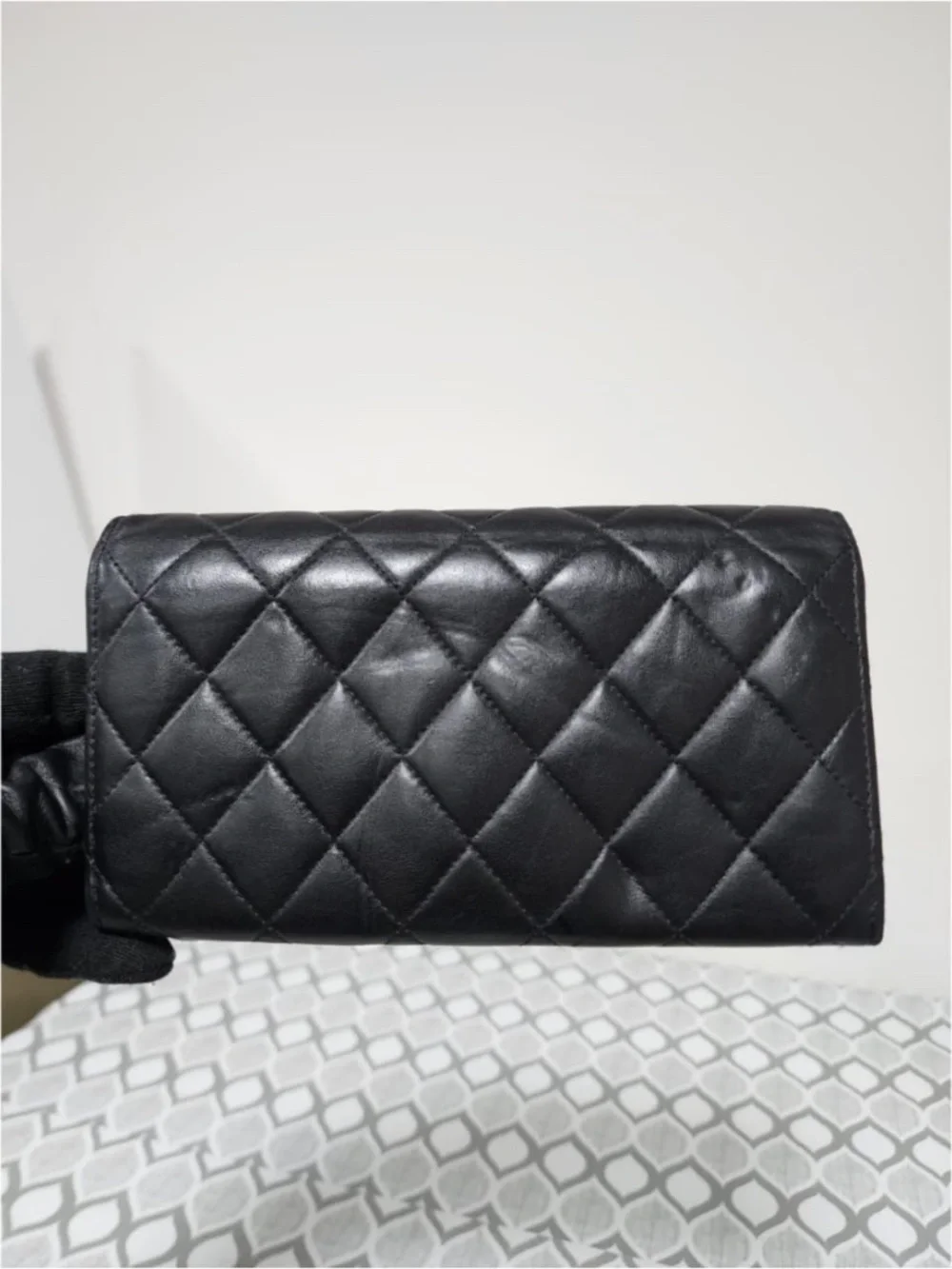 Authentic CHANEL Lambskin Quilted Large Flap Wallet Black