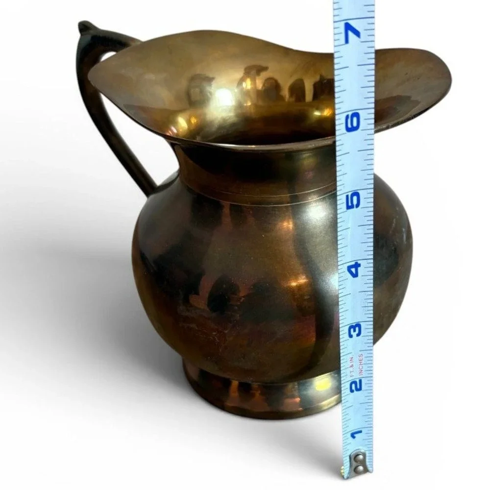 Vintage Brass Pitcher Made in India Aged Patina Decorative Metal Vase 5.75