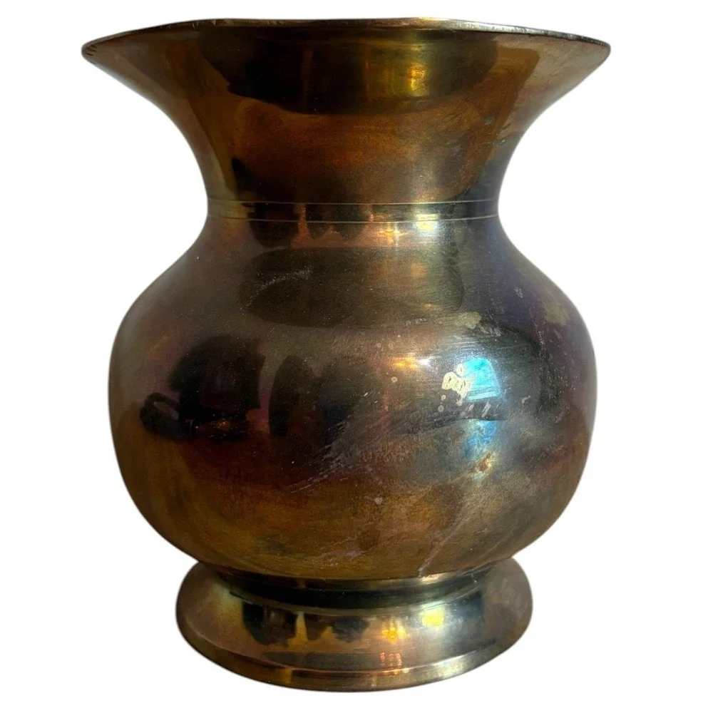 Vintage Brass Pitcher Made in India Aged Patina Decorative Metal Vase 5.75