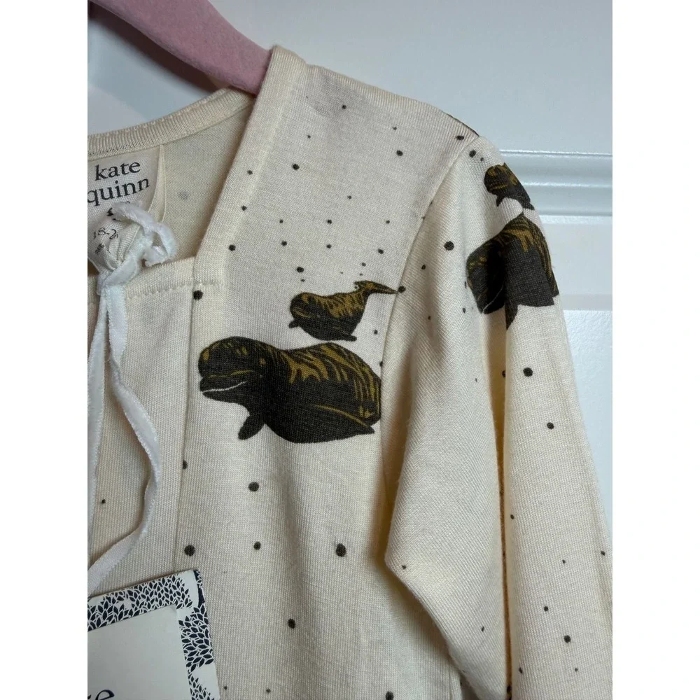 15. Kate Quinn Manatee Print Peplum Bodysuit Cream Long Sleeve 18-24M NWT Bamboo