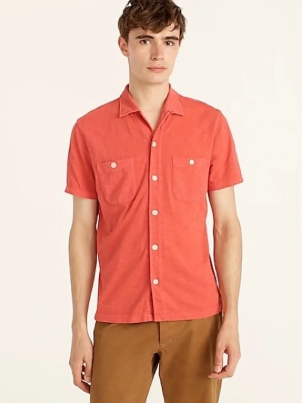J. Crew Harbor Shirt 100% Cotton Garment Dyed Coral Salmon Camp Collar NWT L