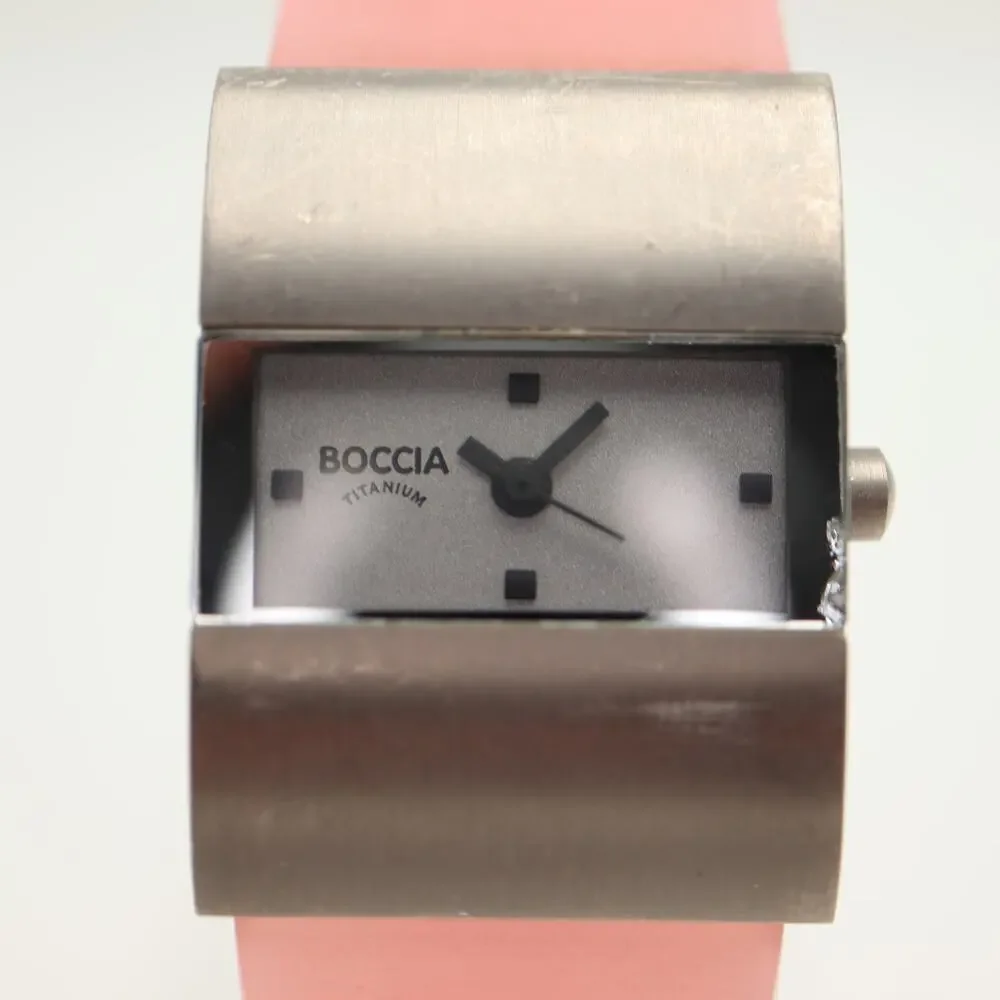 Boccia Titanium Swiss Womens Rectangle 23mm Watch Translucent Pink w New Battery