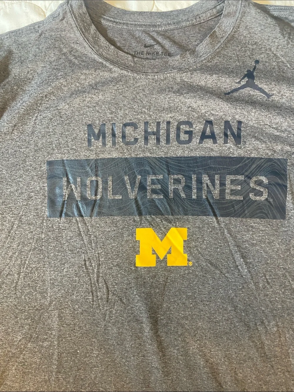 Jordan Men's Gray Michigan Wolverines Tee with Yellow Block M