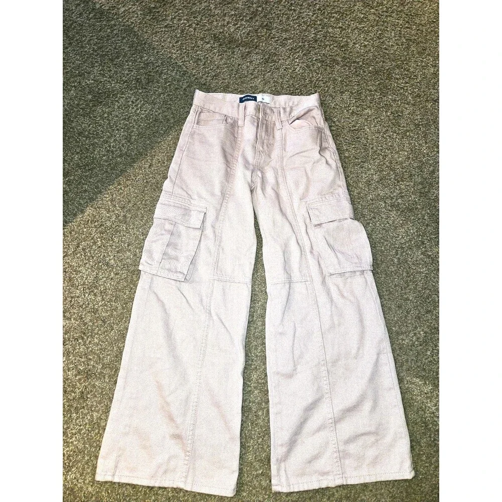 Old Navy Girls Pink Cargo Pants Size 10 Cotton Twill Solid Pockets Button